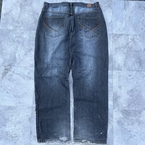 Vintage Y2K Vibes Premium Embroidered Baggy Jeans Faded Grey Denim 38x34